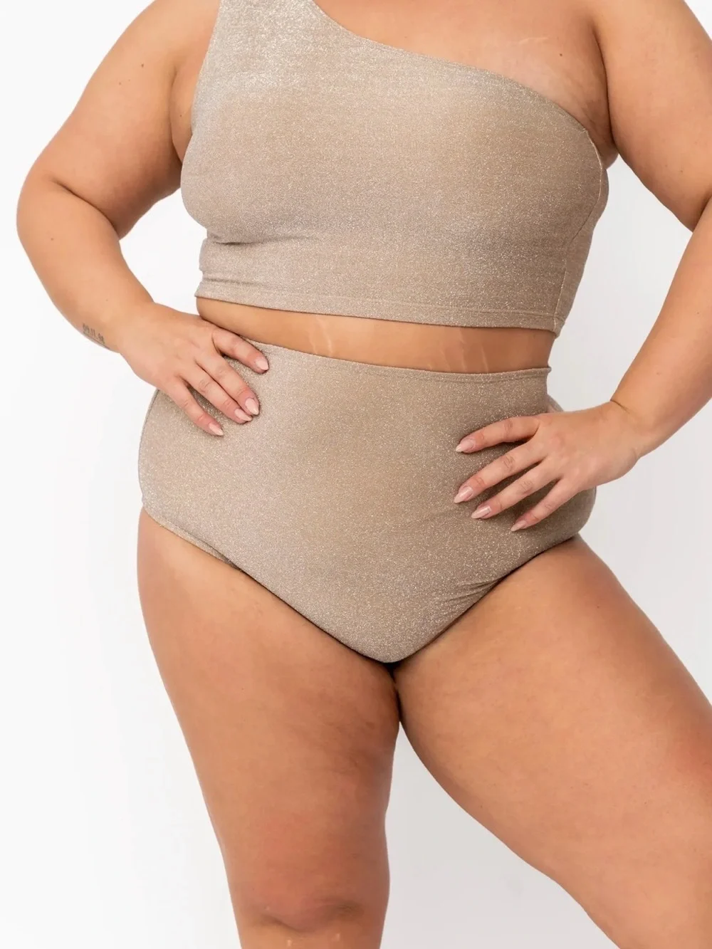 Coral Reef Manava Swim high-Waist champagne Shimmer wave bottom NWT
